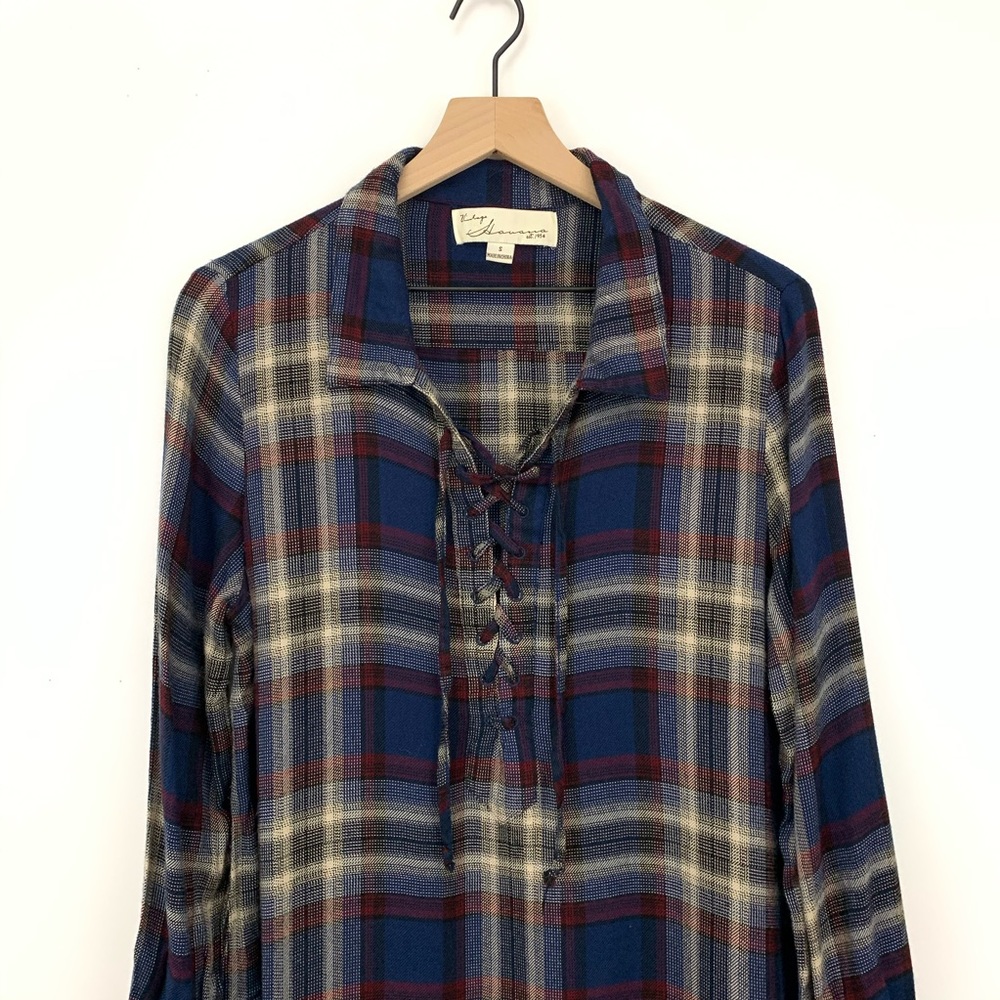 Vintage Havana Lace Up Plaid Tunic Dress Small - Picture 2 of 7